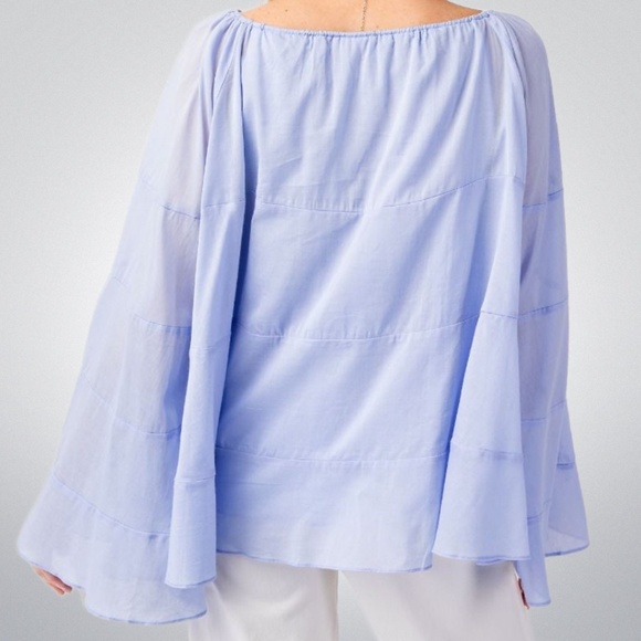 EASEL Lightweight & Flowy Cotton Lined Top Bell Sleeves Keyhole Neck Beaded Ties - Picture 9 of 13